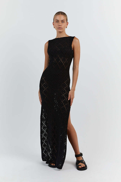 MALTERA SPLIT MAXI DRESS - BLACK